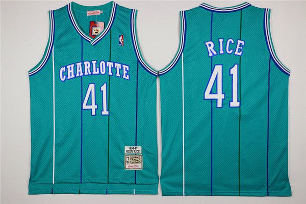 Men Charlotte Hornets #41 Rice Green Throwback Stitched NBA Jersey